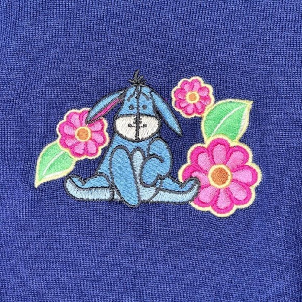 Disney Eeyore Embroidered Cardigan Vintage‎ Winnie the Pooh Kawaii XS S Blue